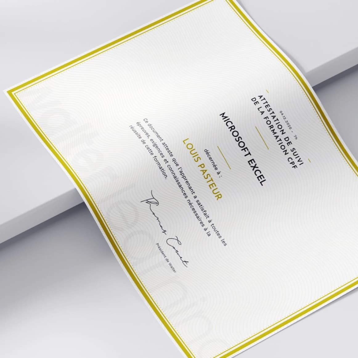 Attestation de validation Walter Learning